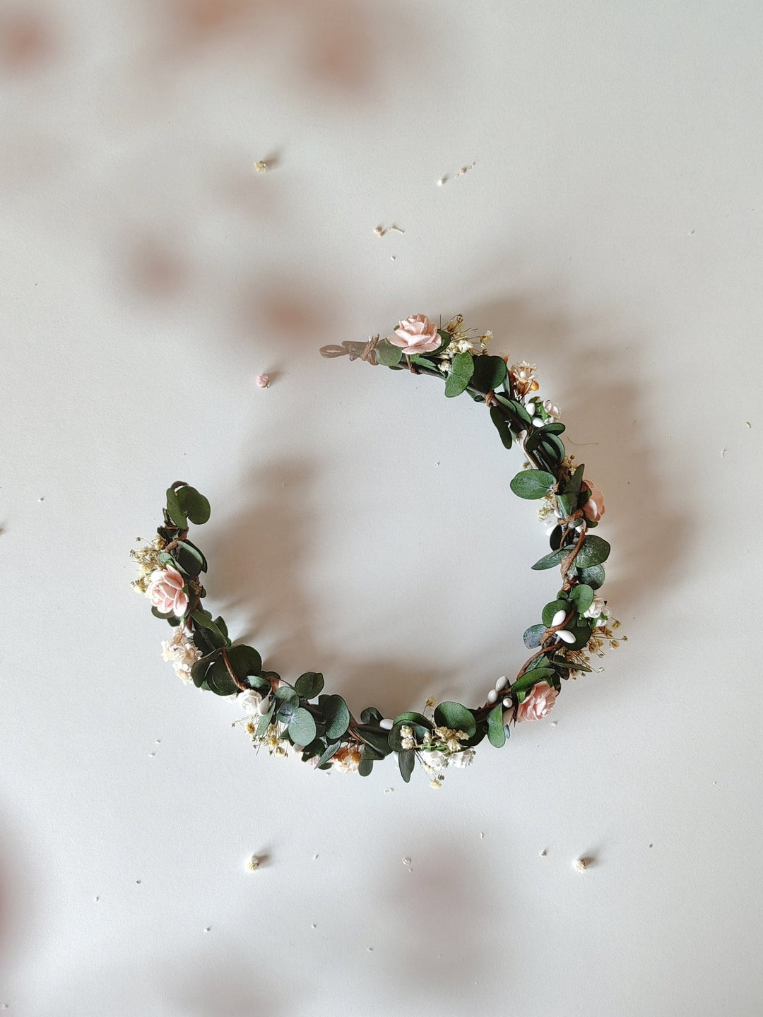 Eucalyptus Flower Crown: Blush Rose Bridal Headpiece – handmade floral hair accessory by magaela