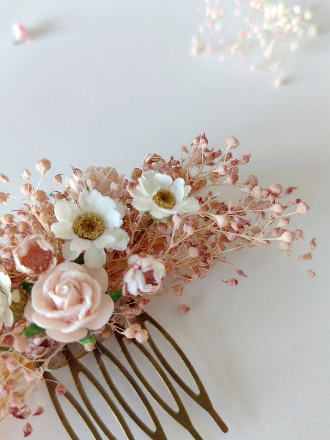 Blush Wedding Hair Comb & Pins: Romantic Dried Flower Accessories – handmade floral hair accessory by magaela