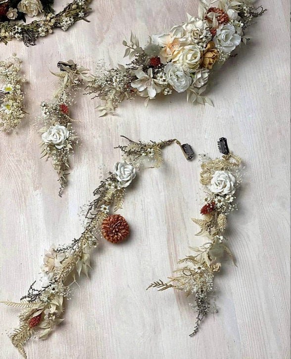 Boho Wedding Flower Hair Vine: Braided Bridal Headpiece – handmade floral hair accessory by magaela