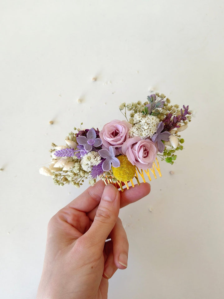 Lavender Meadow Hair Comb – Lilac Bridal Headpiece, Purple Wedding Hair Accessory – handmade floral hair accessory by magaela
