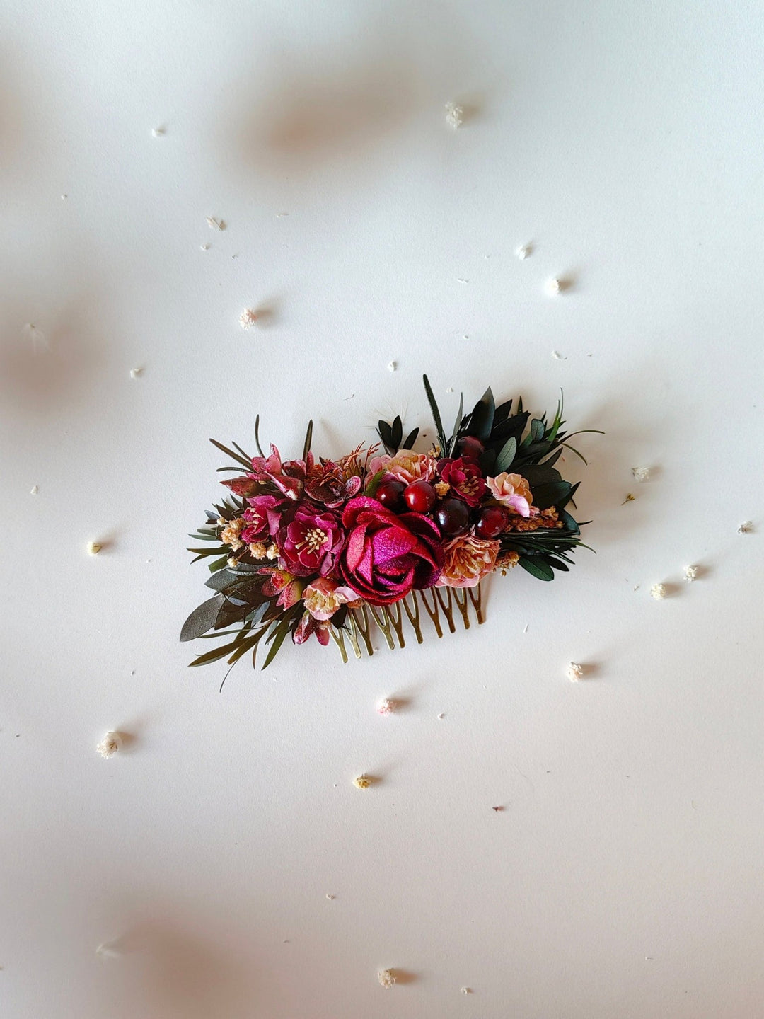 Burgundy Flower Hair Comb & Pins: Autumn Wedding Hair Accessories – handmade floral hair accessory by magaela