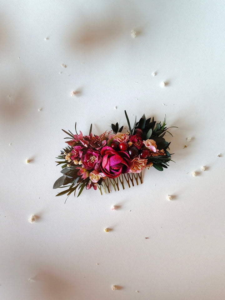 Burgundy Flower Hair Comb & Pins: Autumn Wedding Hair Accessories – handmade floral hair accessory by magaela