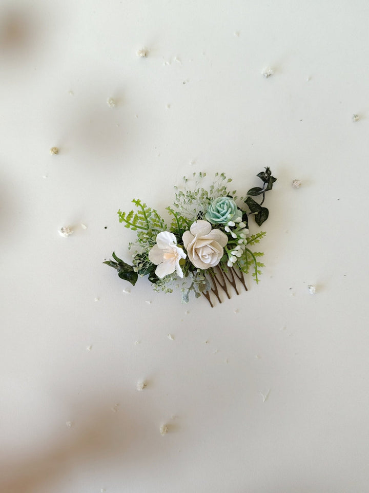 Mint Rose Flower Hair Comb: Sage Green Wedding Bridal Accessory – handmade floral hair accessory by magaela