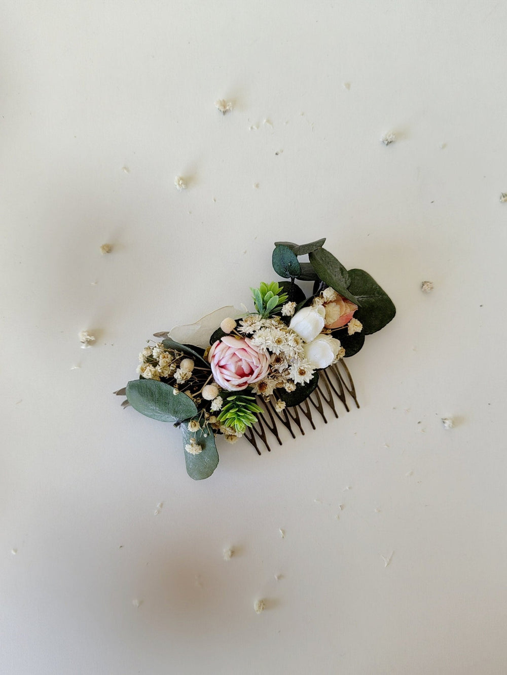 Eucalyptus Peony Wedding Hair Comb: Pastel Floral Hair Jewellery – handmade floral hair accessory by magaela