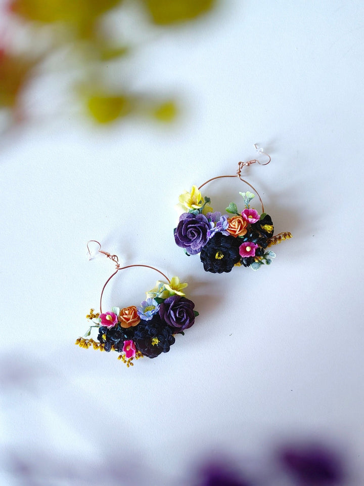 Floral Circle Dangle Earrings: Frida Style Wedding Jewelry – handmade floral hair accessory by magaela