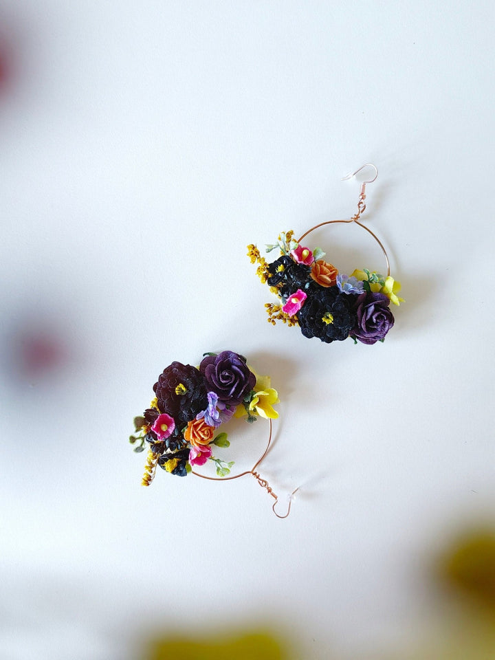 Floral Circle Dangle Earrings: Frida Style Wedding Jewelry – handmade floral hair accessory by magaela