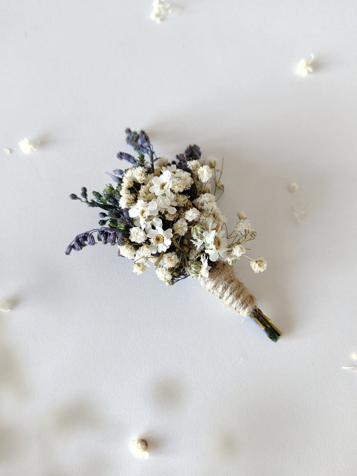 Lavender Boutonniere: Dried Flower Wedding Groom Accessory – handmade floral hair accessory by magaela