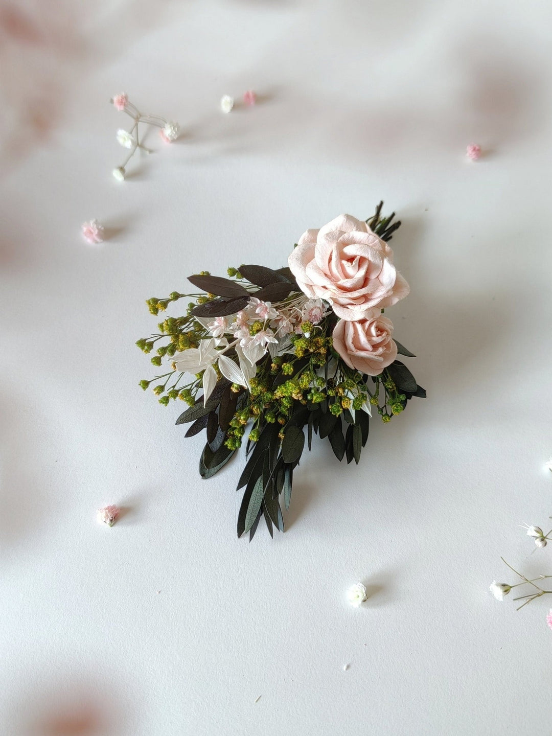 Blush Rose Boutonniere: Romantic Wedding Groom Accessory – handmade floral hair accessory by magaela