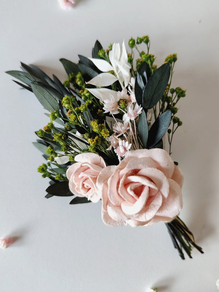 Blush Rose Boutonniere: Romantic Wedding Groom Accessory – handmade floral hair accessory by magaela