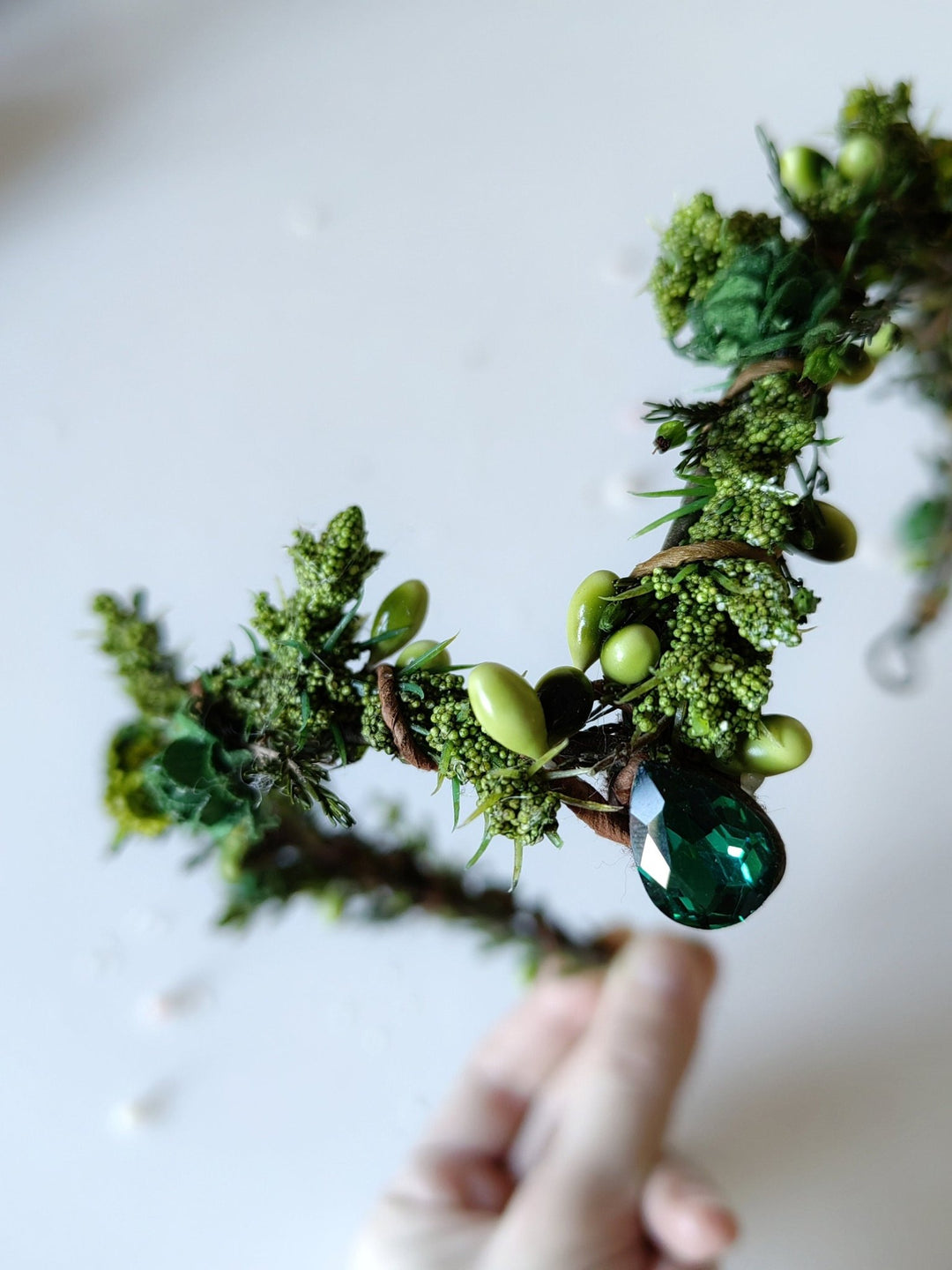 Green Flower Elf Tiara: Woodland Wedding Fairy Crown – handmade floral hair accessory by magaela