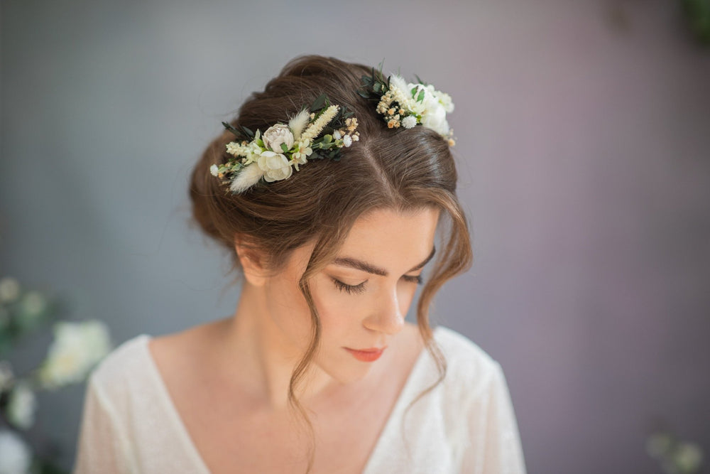 Bridal Peony Hair Comb: Greenery Wedding Headpiece – handmade floral hair accessory by magaela