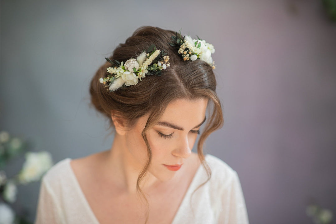 Bridal Peony Hair Comb: Greenery Wedding Headpiece – handmade floral hair accessory by magaela