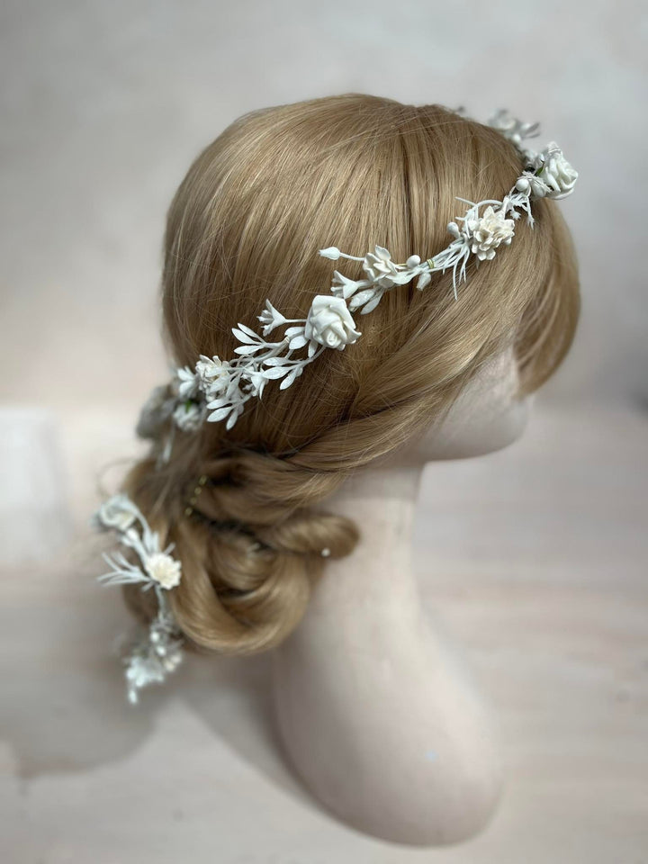First Communion Flower Hair Garland: Handmade White Floral Vine – handmade floral hair accessory by magaela