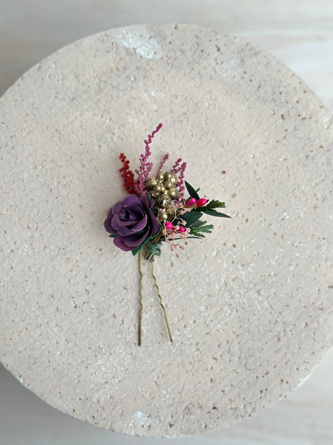 Fuchsia Flower Bridal Hair Comb & Purple Hair Pin Set – handmade floral hair accessory by magaela