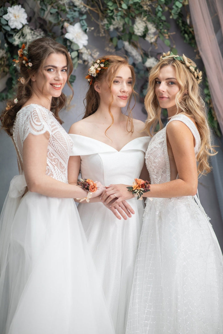 Orange Flower Wrist Corsage: Bridesmaid Wedding Bracelet – handmade floral hair accessory by magaela