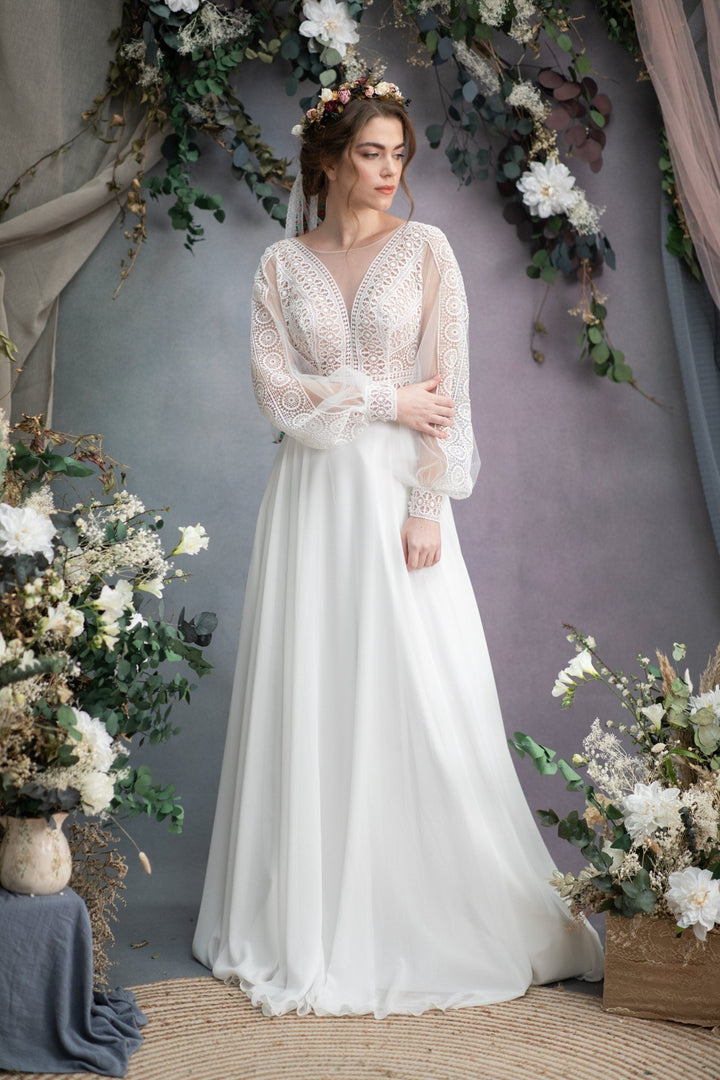 Dusty Pink Rose Wedding Hair Crown with Folk Veil – handmade floral hair accessory by magaela