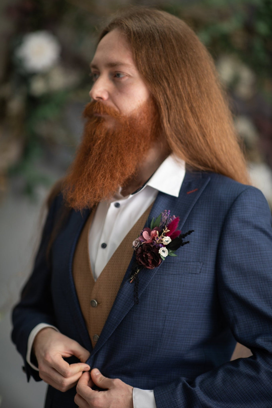Burgundy Flower Boutonniere: Dark Gothic Wedding Groom Accessory – handmade floral hair accessory by magaela
