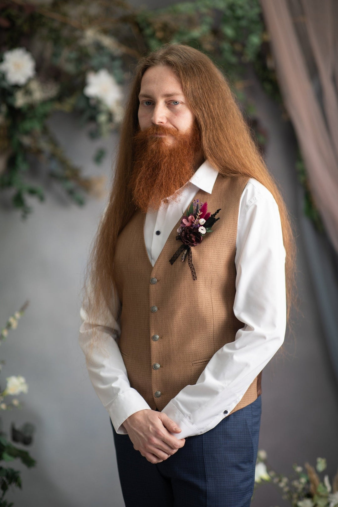 Burgundy Flower Boutonniere: Dark Gothic Wedding Groom Accessory – handmade floral hair accessory by magaela