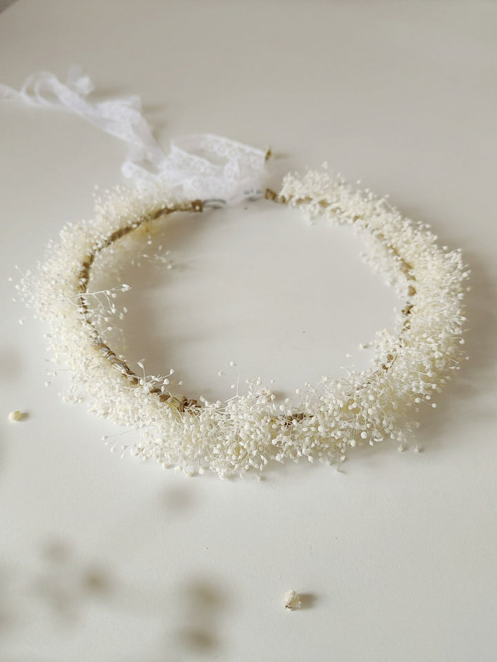 Baby's Breath Flower Crown: Ivory Wedding Wreath – handmade floral hair accessory by magaela
