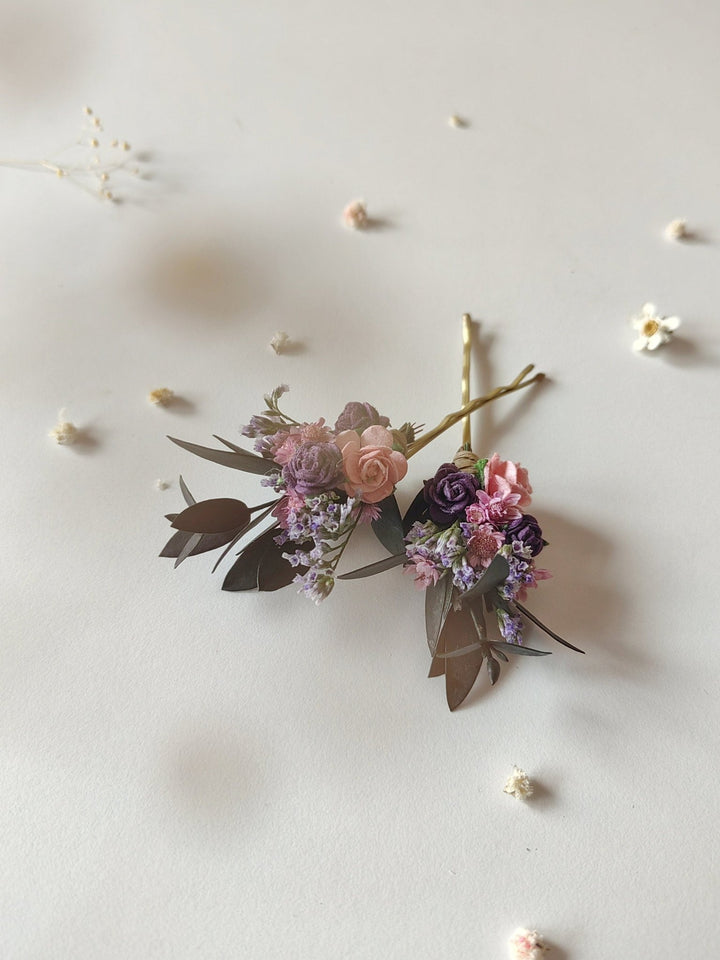 Purple Flower Hair Pins: Bridal Wedding Hair Accessories – handmade floral hair accessory by magaela