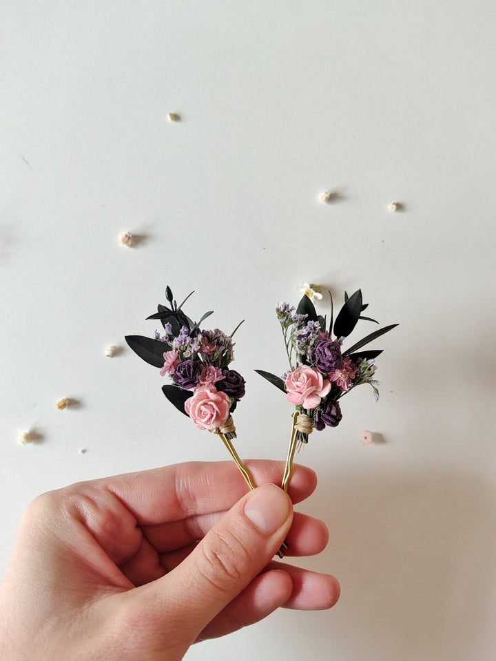 Purple Flower Hair Pins: Bridal Wedding Hair Accessories – handmade floral hair accessory by magaela