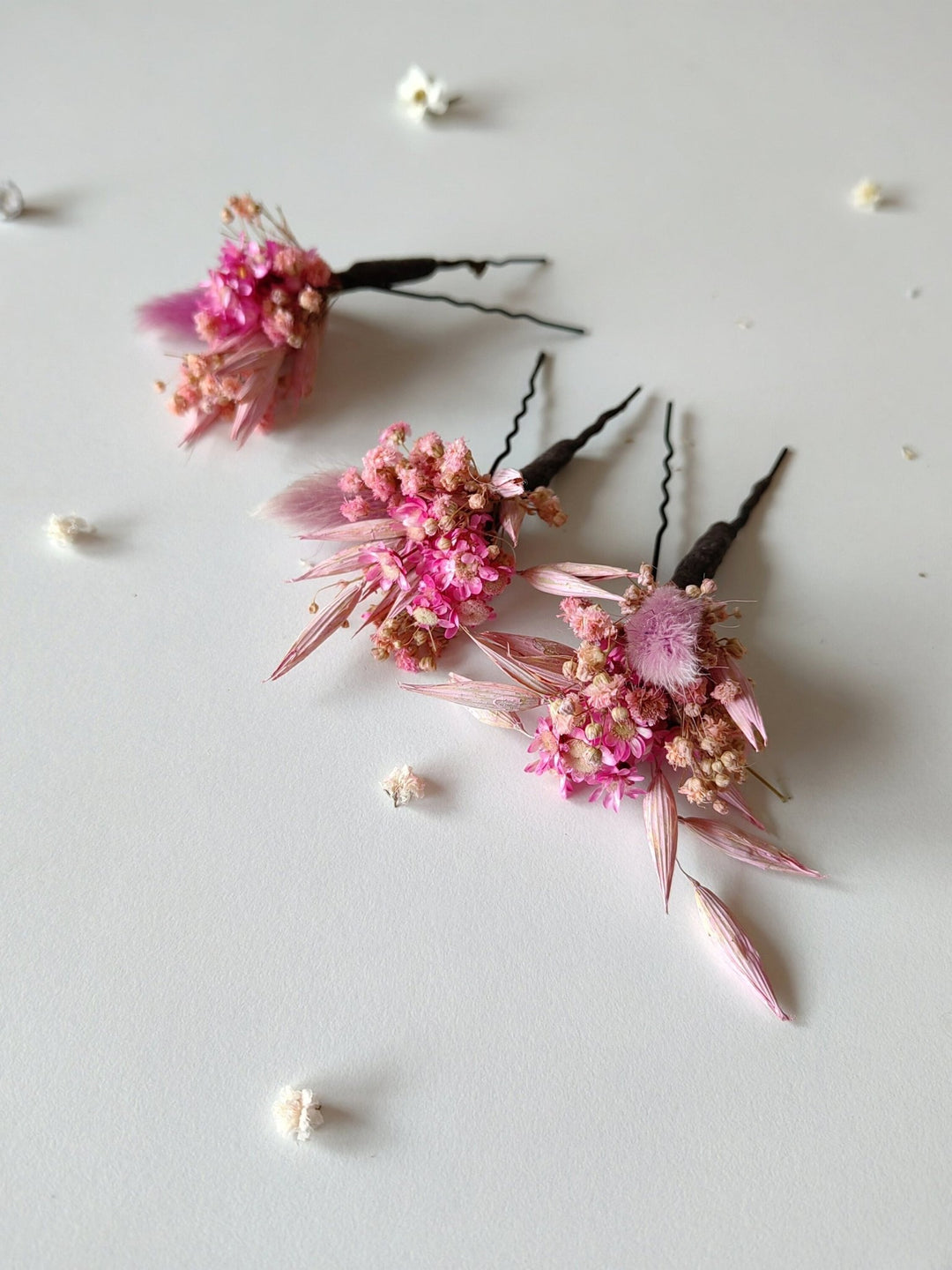 Magenta Dried Flower Hairpins: Boho Wedding Hair Accessories – handmade floral hair accessory by magaela