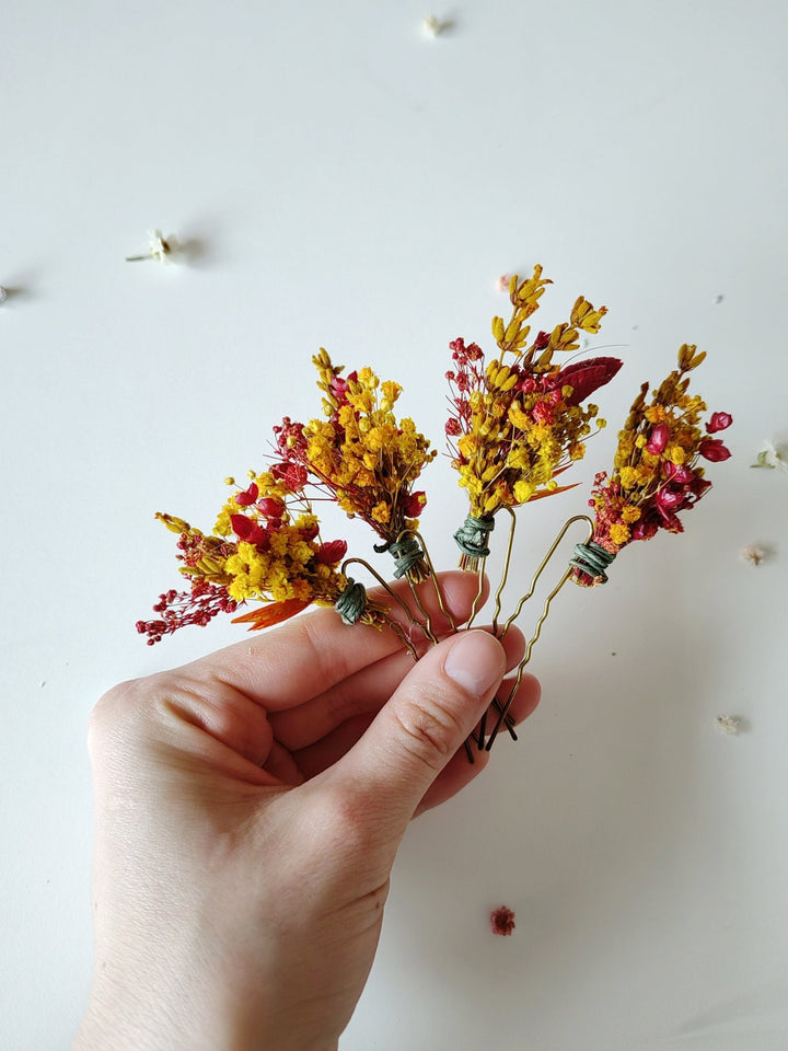 Autumn Dried Flower Hairpins: Bridal Wedding Hair Accessory – handmade floral hair accessory by magaela