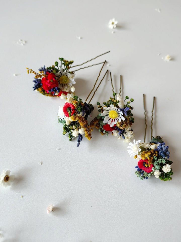 Floral Hair Pins: Folk Meadow Wedding Accessories – handmade floral hair accessory by magaela