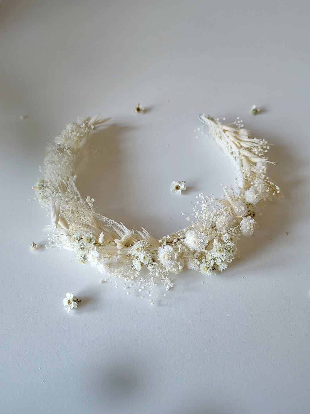 Baby's Breath Bridal Half Crown: Dried Flower Hair Wreath – handmade floral hair accessory by magaela