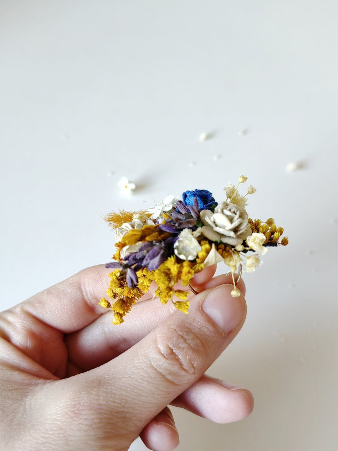 Boho Flower Ring: Autumn Wedding Jewelry, Adjustable Band – handmade floral hair accessory by magaela