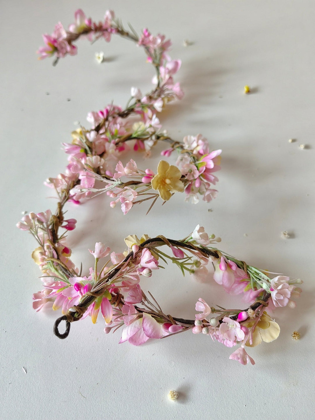 Pink Flower Hair Garland: Romantic Bridal Wreath, Cottagecore Style – handmade floral hair accessory by magaela