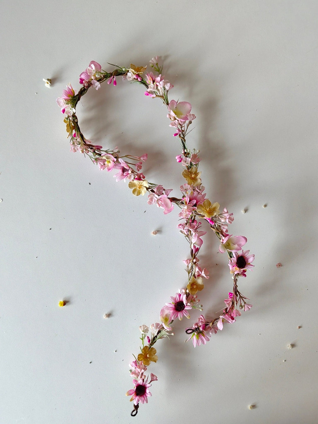 Pink Flower Hair Garland: Romantic Bridal Wreath, Cottagecore Style – handmade floral hair accessory by magaela