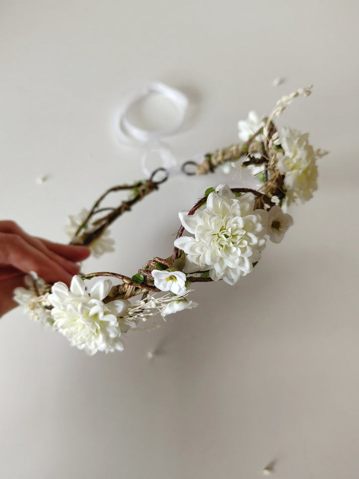 Ivory Flower Crown: First Communion, Wedding, Flower Girl Headband – handmade floral hair accessory by magaela