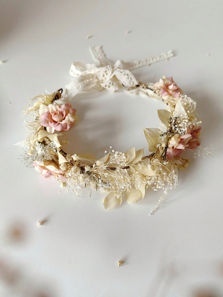 Rustic Flower Hair Crown: Blush Ivory Bridal Hair Wreath – handmade floral hair accessory by magaela