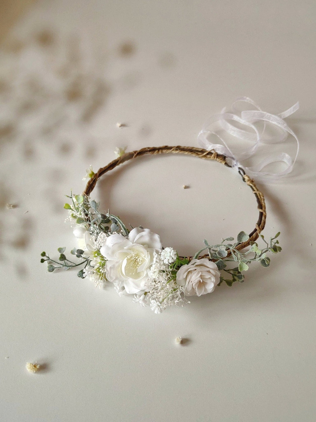 White Flower Bridal Hair Wreath: Romantic Wedding Headpiece – handmade floral hair accessory by magaela