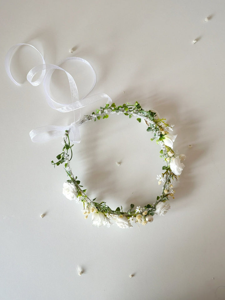 Ivory Rose Flower Crown: Bridal Hair Wreath with Pearls & Lace – handmade floral hair accessory by magaela