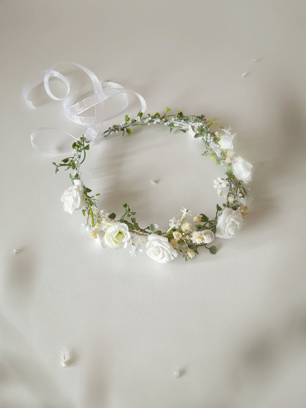 Ivory Rose Flower Crown: Bridal Hair Wreath with Pearls & Lace – handmade floral hair accessory by magaela