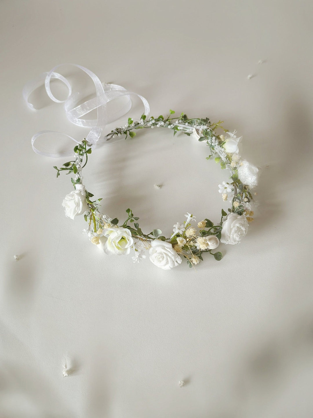 Ivory Rose Flower Crown: Bridal Hair Wreath with Pearls & Lace – handmade floral hair accessory by magaela
