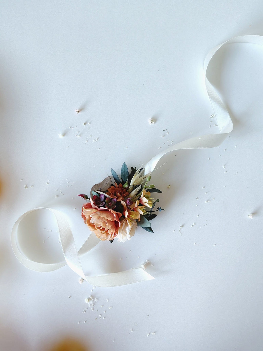 Orange Flower Wrist Corsage: Bridesmaid Wedding Bracelet – handmade floral hair accessory by magaela