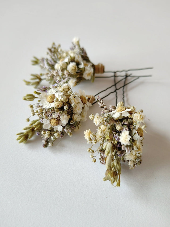Dried Flower Hair Pins: Boho Wedding Hair Accessories – handmade floral hair accessory by magaela