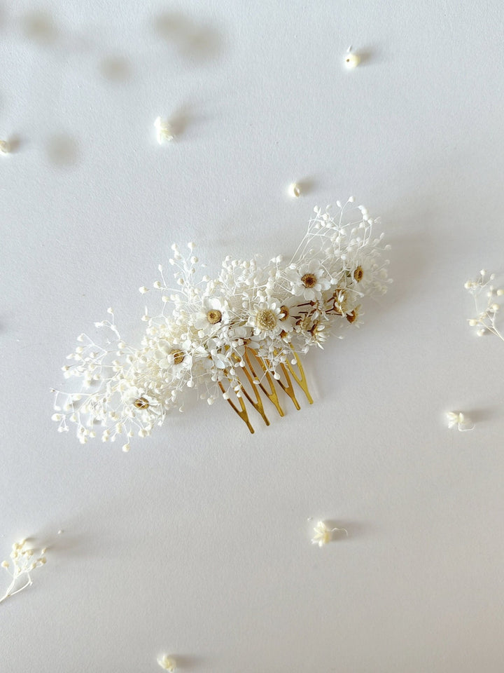 Ivory Dried Flower Hair Comb & Pins: Bridal Hair Accessories – handmade floral hair accessory by magaela