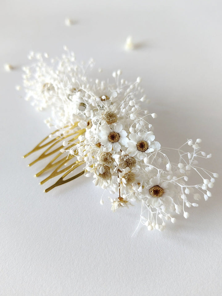 Ivory Dried Flower Hair Comb & Pins: Bridal Hair Accessories – handmade floral hair accessory by magaela