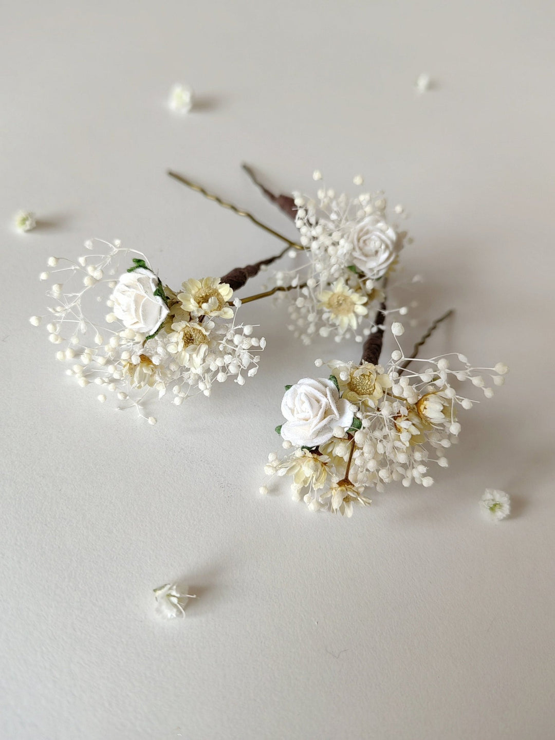 Ivory Dried Flower Hair Comb & Pins: Bridal Hair Accessories – handmade floral hair accessory by magaela