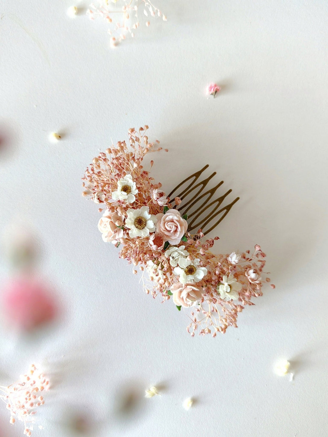 Blush Wedding Hair Comb & Pins: Romantic Dried Flower Accessories – handmade floral hair accessory by magaela