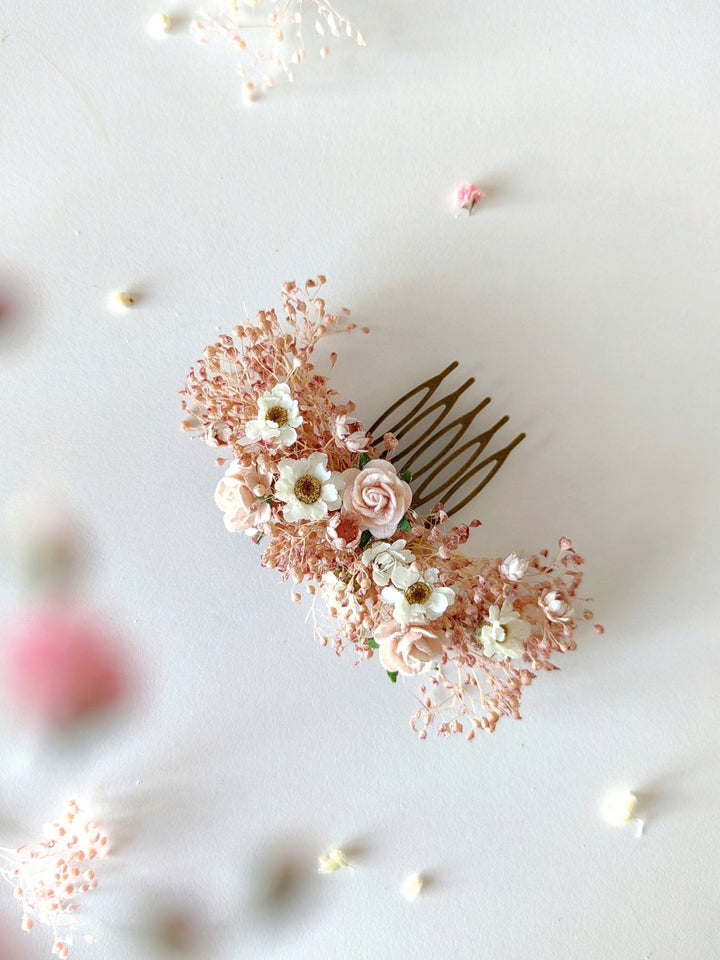 Blush Wedding Hair Comb & Pins: Romantic Dried Flower Accessories – handmade floral hair accessory by magaela