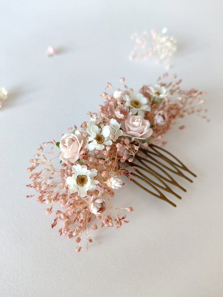 Blush Wedding Hair Comb & Pins: Romantic Dried Flower Accessories – handmade floral hair accessory by magaela