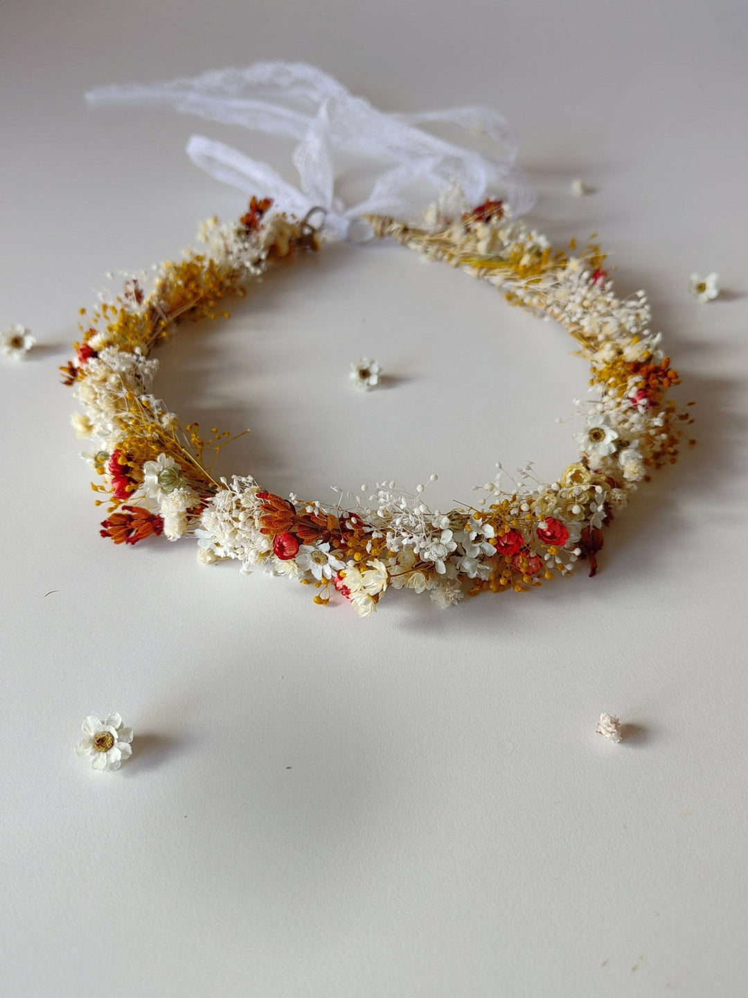 Terracotta Flower Bridal Crown: Preserved Cottagecore Wedding Wreath – handmade floral hair accessory by magaela