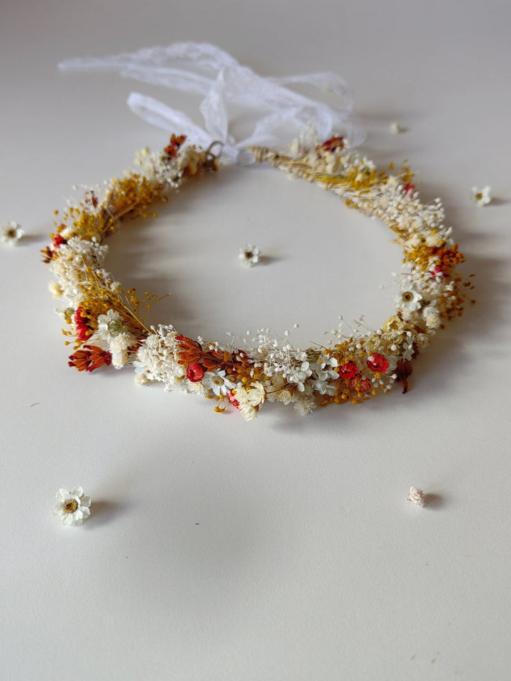Terracotta Flower Bridal Crown: Preserved Cottagecore Wedding Wreath – handmade floral hair accessory by magaela