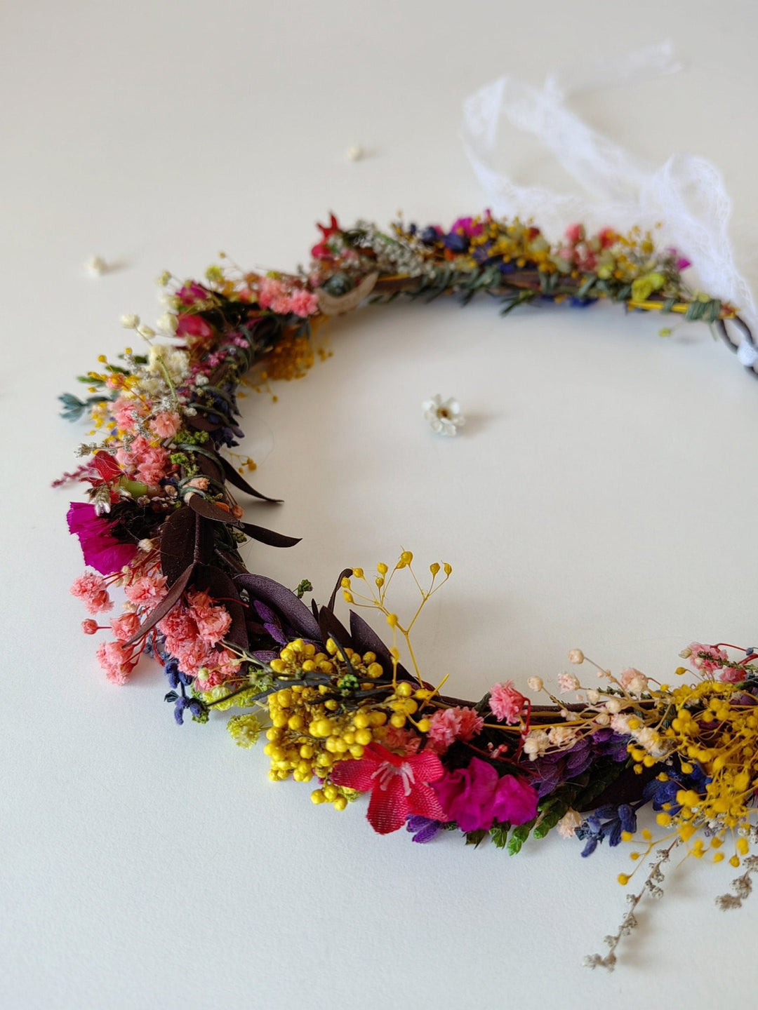 Magenta Flower Bridal Wreath: Wildflower Meadow Headpiece – handmade floral hair accessory by magaela