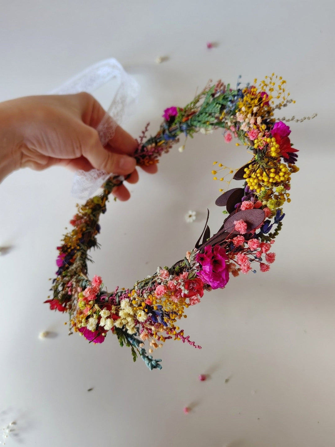 Magenta Flower Bridal Wreath: Wildflower Meadow Headpiece – handmade floral hair accessory by magaela